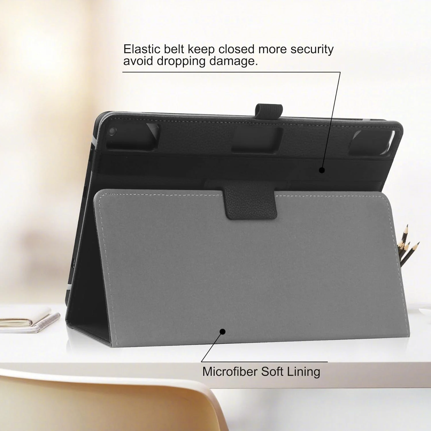 کیف محافظ یونیورسال HoYiXi برای تبلت های 9 تا 10.1 اینچی، مناسب برای Fire HD 10 و Fire HD 10 Plus، دارای استند، کاور و بند دستی، مناسب برای تبلت های 9 تا 10.1 اینچی سامسونگ، لنوو و اندروید - مشکی