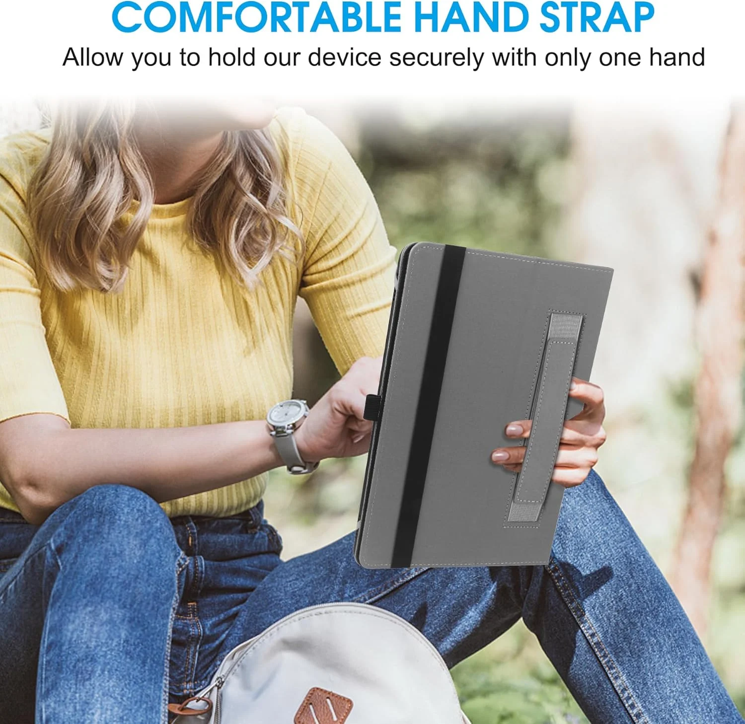 کیف محافظ یونیورسال HoYiXi برای تبلت های 9 تا 10.1 اینچی، مناسب برای Fire HD 10 و Fire HD 10 Plus، دارای استند، کاور و بند دستی، مناسب برای تبلت های 9 تا 10.1 اینچی سامسونگ، لنوو و اندروید - مشکی