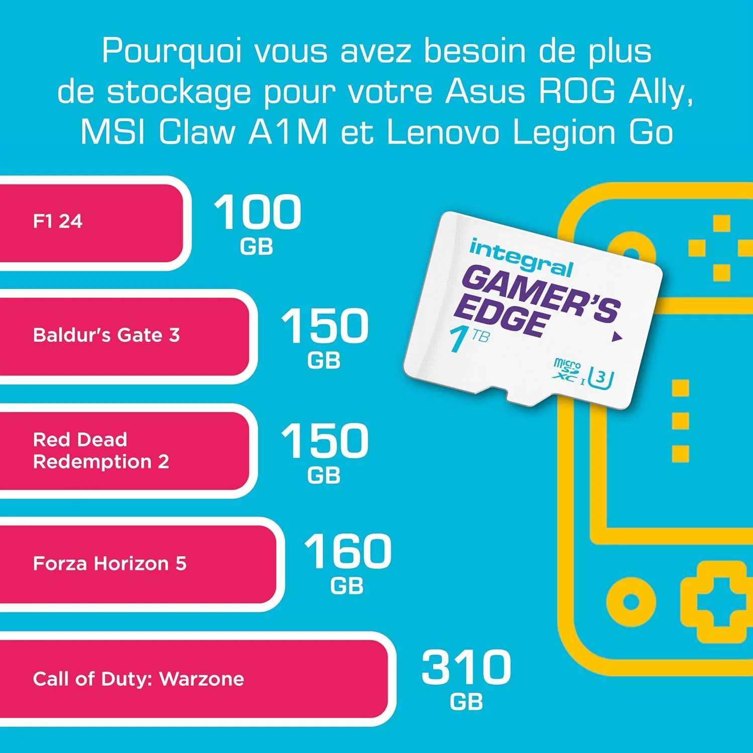 کارت حافظه میکرو اس دی 1 ترابایتی Integral Gamer's Edge برای کنسول های Valve Steam Deck و Nintendo Switch، Switch Lite و Switch OLED - بارگیری و ذخیره سریع بازی ها، ذخیره بازی ها، DLC و داده های ذخیره شده، ساخته شده برای ارائه بهترین عملکرد