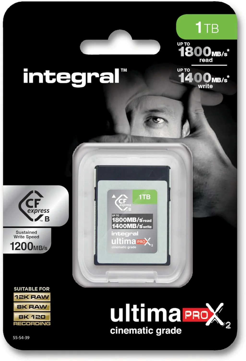 کارت حافظه 1 ترابایتی Integral CFexpress Type B 2.0 مناسب برای فیلمبرداری 12K و 8K RAW و 8K با سرعت 120 فریم بر ثانیه، سرعت خواندن 1800 مگابایت بر ثانیه، سرعت نوشتن 1400 مگابایت بر ثانیه، سرعت نوشتن مداوم 1200 مگابایت بر ثانیه، طراحی شده برای دوربین های پیشرفته سینمایی و DSLR