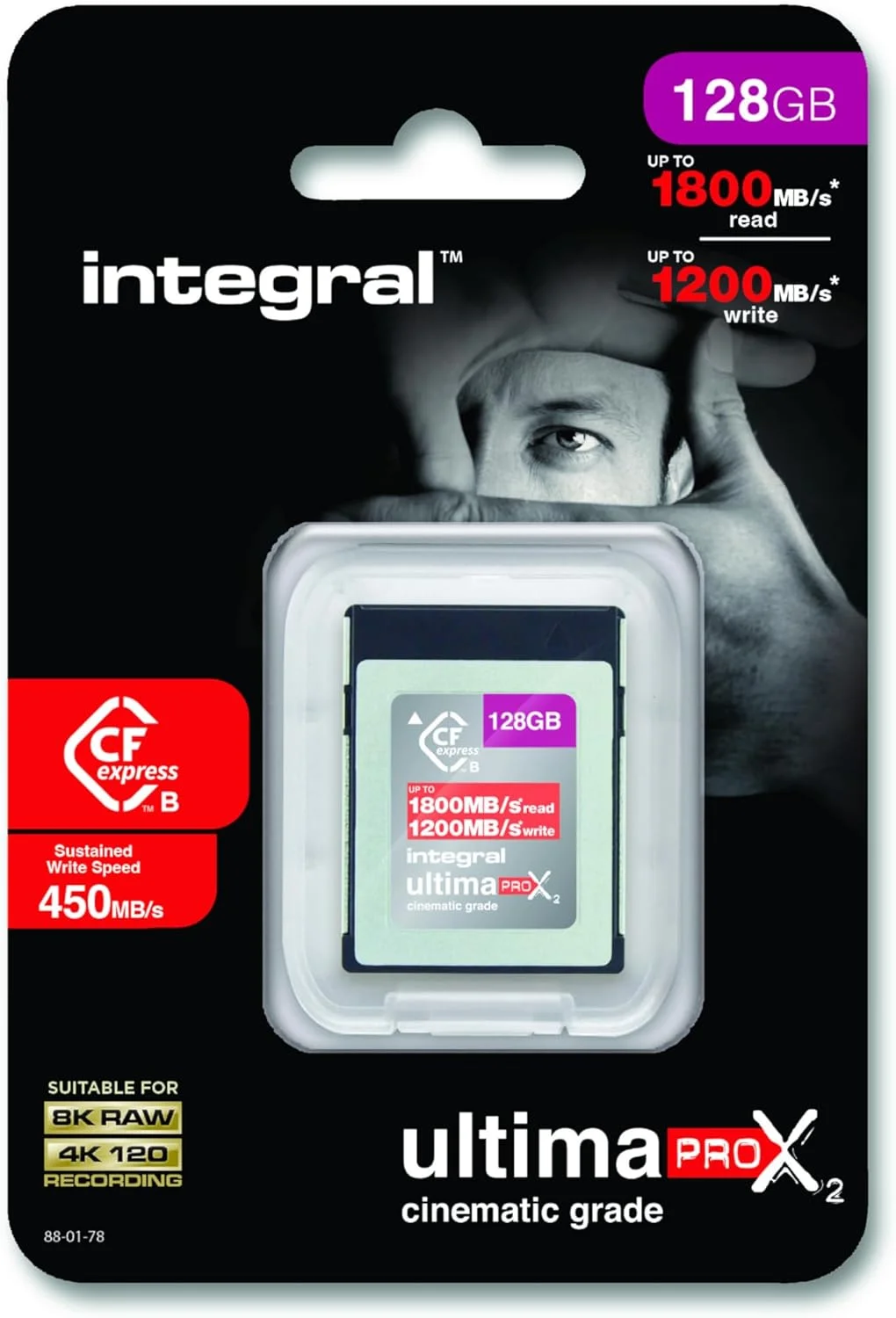 کارت حافظه 128 گیگابایتی Integral CFexpress Type B 2.0، مناسب برای فیلمبرداری 8K RAW و 4K با سرعت 120 فریم بر ثانیه، سرعت خواندن 1800 مگابایت بر ثانیه، سرعت نوشتن 1200 مگابایت بر ثانیه، سرعت نوشتن دائمی 450 مگابایت بر ثانیه، طراحی شده برای عکاسان و فیلمسازان حرفه ای