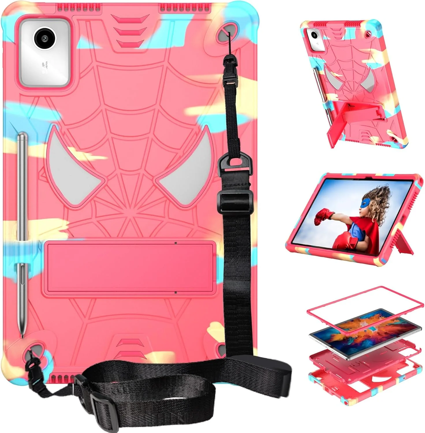 کیف محافظ تبلت کودکانه سازگار با تبلت Lenovo Tab M11 TB-330FU / Lenovo Xiaoxin Pad 2024 TB-331FC، کیف محافظ سه لایه تمام بدنه سنگین سازگار با تبلت 11 اینچی Lenovo Tab M11