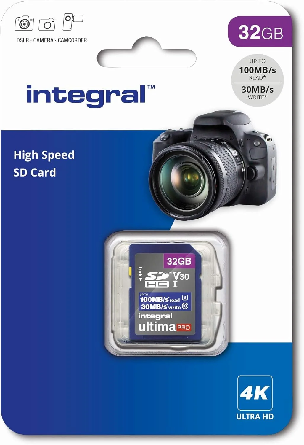 Integral Memory 32GB SDxC Premium Ultra High Speed Up to 100MB/s Reading, 30MB/s Writing, Class 10 V30 UHS-I U3 Memory Card