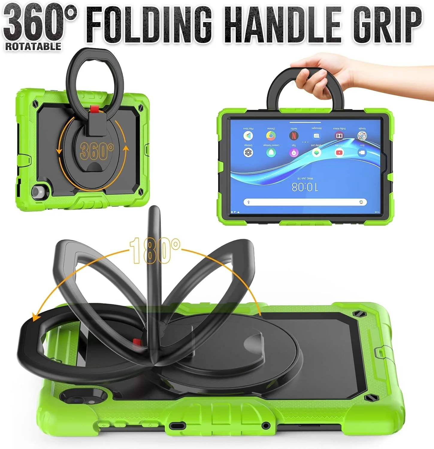 قاب گوشی SHIHUI برای تبلت Lenovo M10 Plus X606F سیلیکونی + PC دارای هولدر (رنگ: زرد سبز + مشکی)