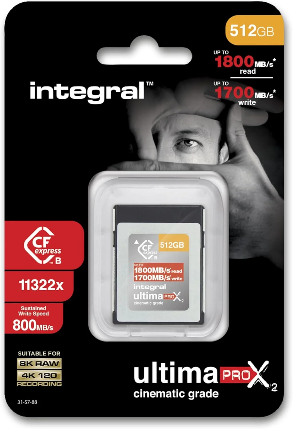 کارت حافظه 512 گیگابایتی Integral CFexpress Type B 2.0 مناسب برای فیلمبرداری 8K RAW و 4K با سرعت 120 فریم بر ثانیه، سرعت خواندن 1800 مگابایت بر ثانیه و سرعت نوشتن 1700 مگابایت بر ثانیه، طراحی شده برای فیلمبرداران و عکاسان حرفه ای