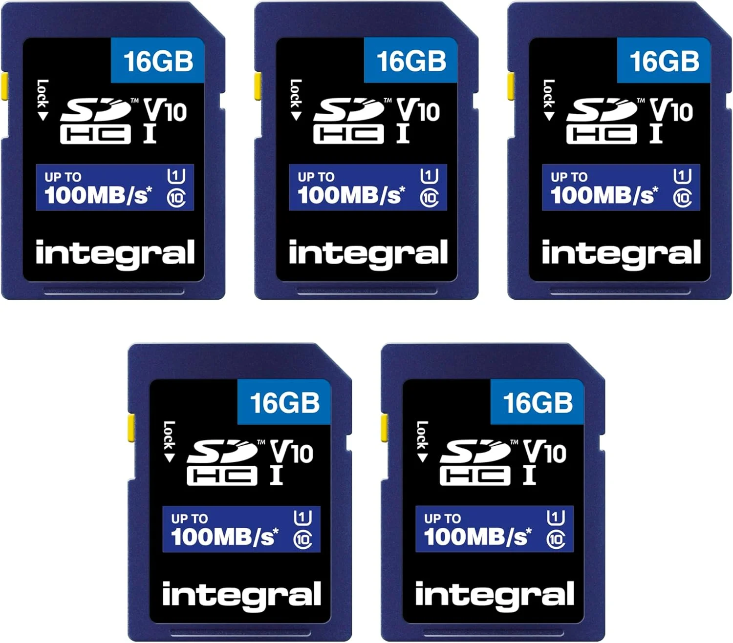 کارت حافظه 16 گیگابایتی Integral SD بسته 5 عددی به همراه جعبه فلزی محافظ 6 اسلات، کارت حافظه پر سرعت SDHC تا 100 مگابایت بر ثانیه V10 UHS U1 کارت حافظه 16 گیگابایتی Integral SD بسته 5 عددی به همراه جعبه فلزی محافظ 6 اسلات، کارت حافظه پر سرعت SDHC تا 100 مگابایت بر ثانیه V10 UHS U1