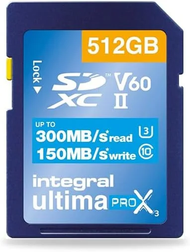 کارت حافظه 512 گیگابایتی UHS-II SD اینتگرال V60 با سرعت خواندن تا 300 مگابایت بر ثانیه و سرعت نوشتن 150 مگابایت بر ثانیه، کارت حافظه پرسرعت حرفه ای 1733X SDXC کارت حافظه 512 گیگابایتی UHS-II SD اینتگرال V60 با سرعت خواندن تا 300 مگابایت بر ثانیه و سرعت نوشتن 150 مگابایت بر ثانیه، کارت حافظه پرسرعت حرفه ای 1733X SDXC