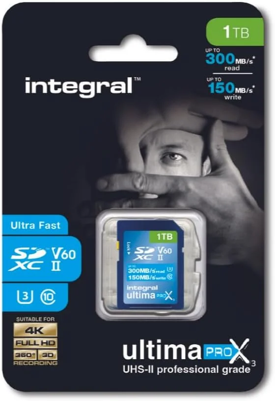 کارت حافظه 1 ترابایتی UHS-II SD اینتگرال V60 با سرعت خواندن تا 300 مگابایت بر ثانیه و سرعت نوشتن 150 مگابایت بر ثانیه SDXC کارت حافظه حرفه ای پر سرعت
