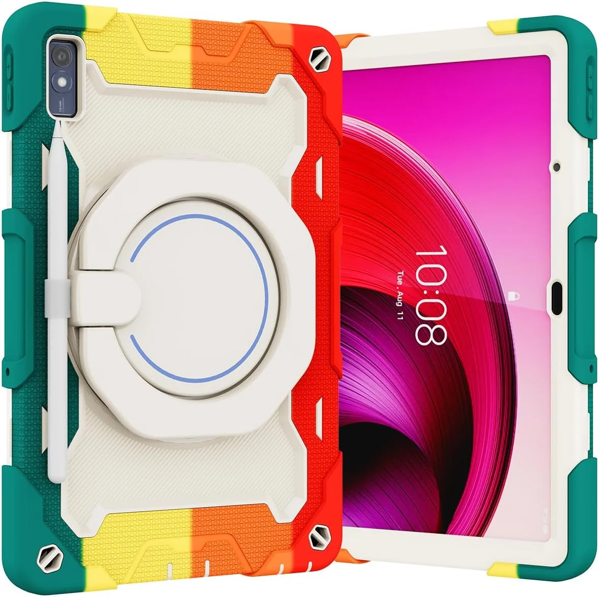 کیف سیلیکونی تبلت nincyee برای Lenovo Tab M10 5G 2023 10.61 اینچ، کیف ضد ضربه با نگهدارنده مداد، بند شانه، حلقه بزرگ چرخان آویز پایه برای کودکان