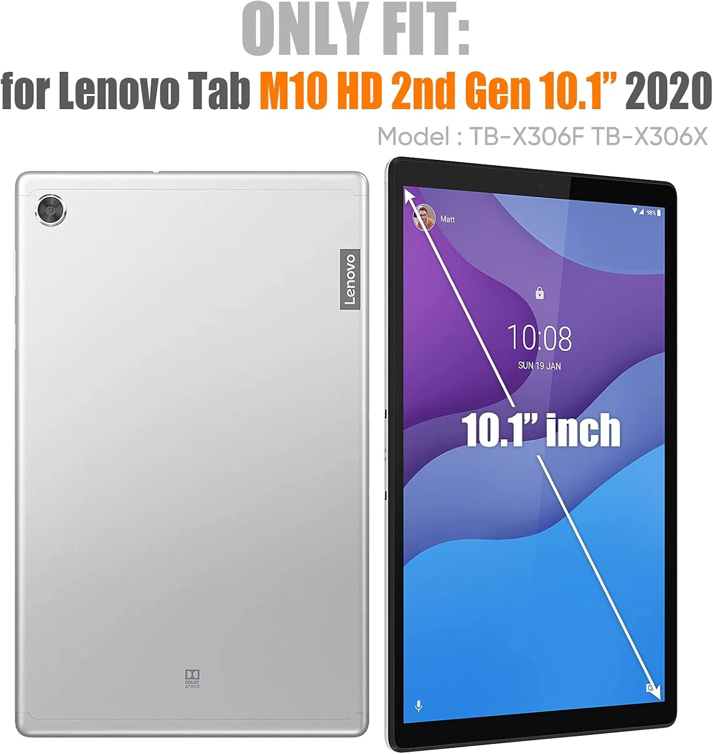 محافظ تبلت تایم سیتی مناسب برای لنوو تب M10 HD نسل دوم 10.1 اینچی، محافظ برای LenovoTB-X306F نسخه 2020: با محافظت قوی، محافظ صفحه نمایش، بند دستی، بند شانه، پایه چرخان، نگهدارنده قلم - مشکی