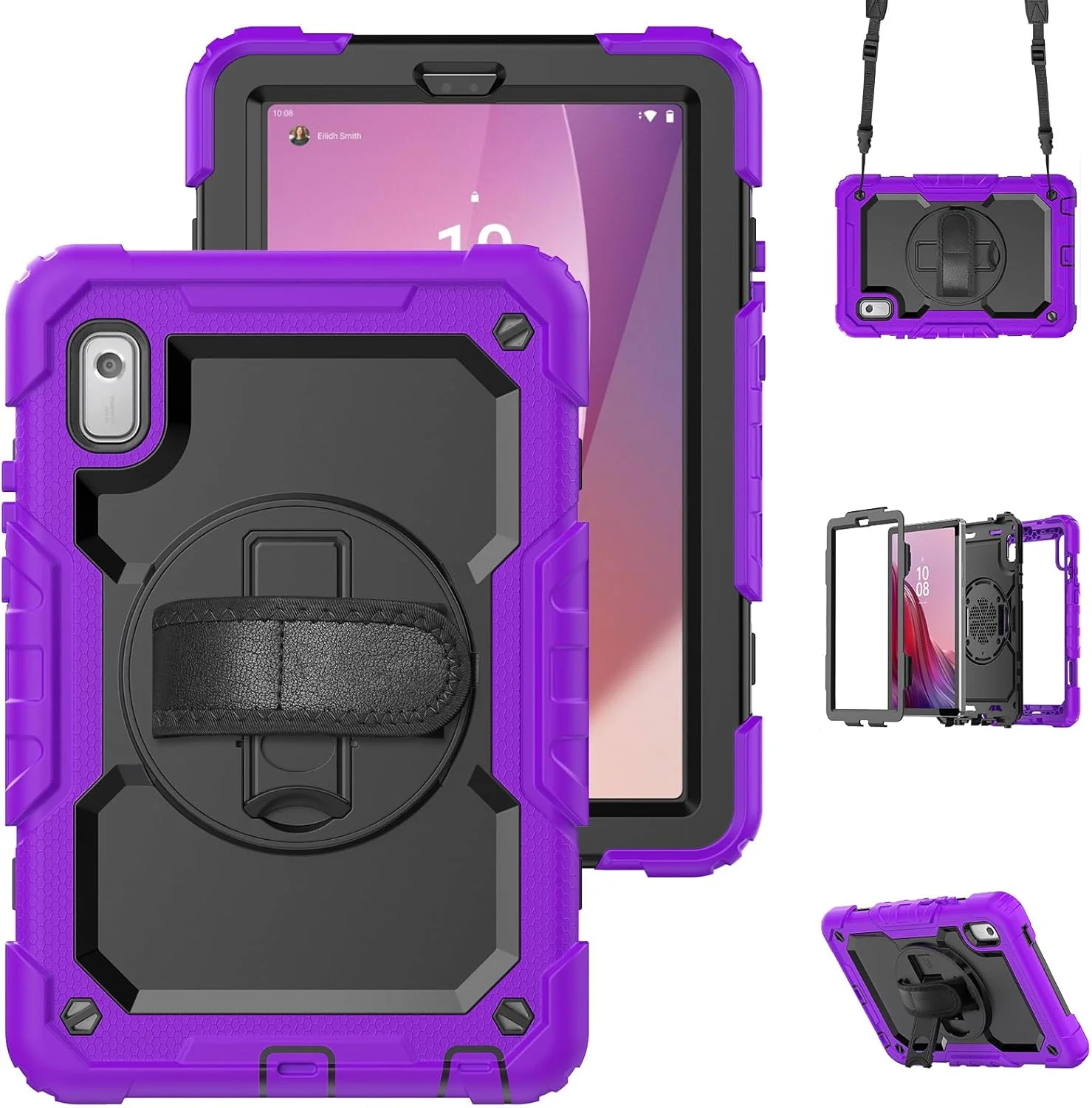 کیف محافظ تبلت سنگین نینسی برای لنوو تب M9 9 اینچی 2023 TB310، کاور سیلیکونی ضد ضربه رنگین کمانی 3 در 1 با نگهدارنده مداد، بند شانه، بند دستی، پایه تاشو