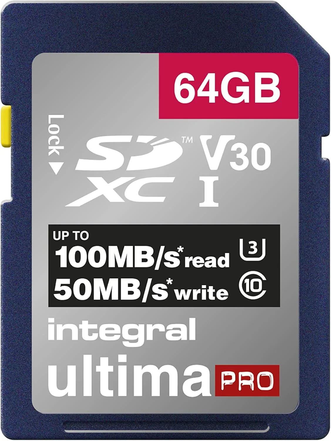 کارت حافظه 64 گیگابایتی Integral SD Card 4K Ultra-HD Video Premium High Speed با سرعت بالا تا 100 مگابایت بر ثانیه SDXC V30 UHS-I U3 Class 10