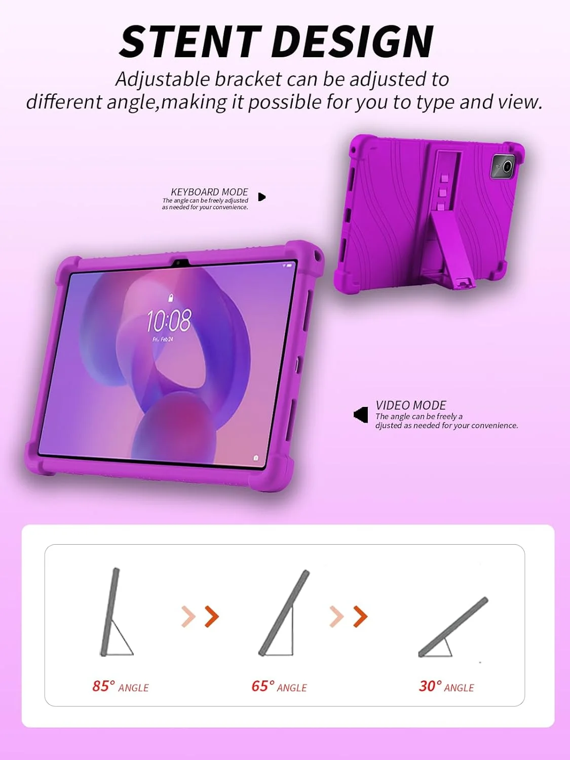 کاور تبلت لنوو تب M11 11 اینچی، کاور سیلیکونی نرم تبلت با پایه ضد لغزش، مقاوم در برابر ضربه و افتادن، بنفش