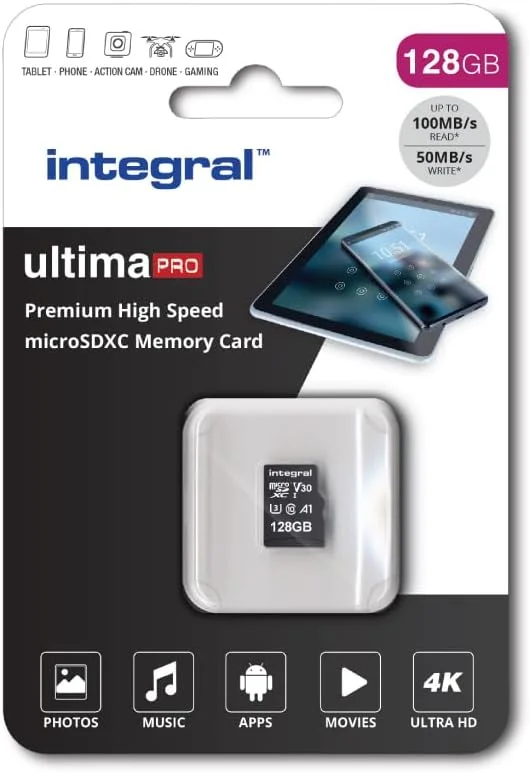 کارت حافظه میکرو اس دی 128 گیگابایتی Integral 4K Video Premium High Speed، کارت حافظه SDXC با سرعت خواندن تا 100 مگابایت بر ثانیه و سرعت نوشتن 50 مگابایت بر ثانیه V30 C10 U3 UHS-I A1