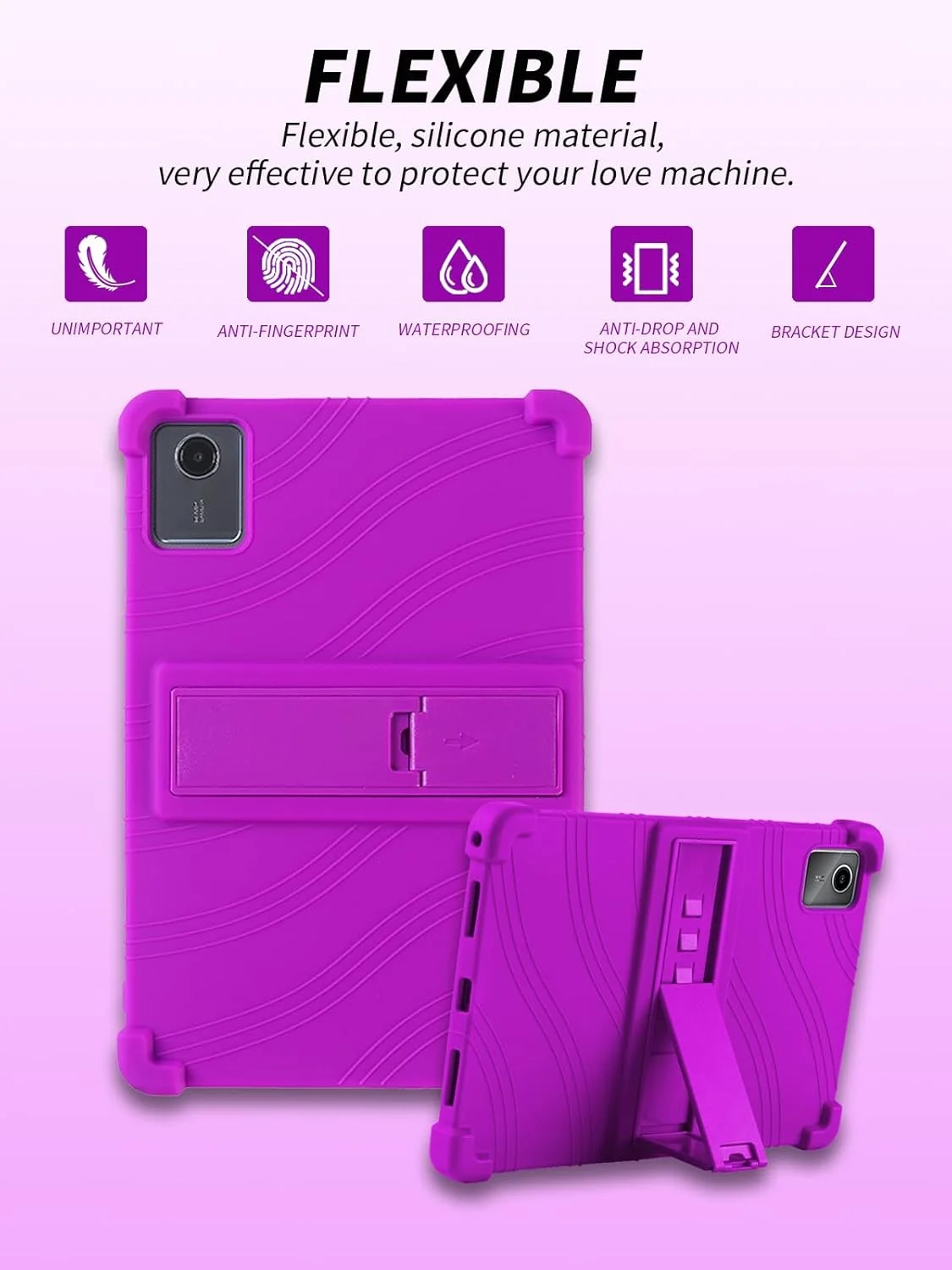 کاور تبلت لنوو تب M11 11 اینچی، کاور سیلیکونی نرم تبلت با پایه ضد لغزش، مقاوم در برابر ضربه و افتادن، بنفش