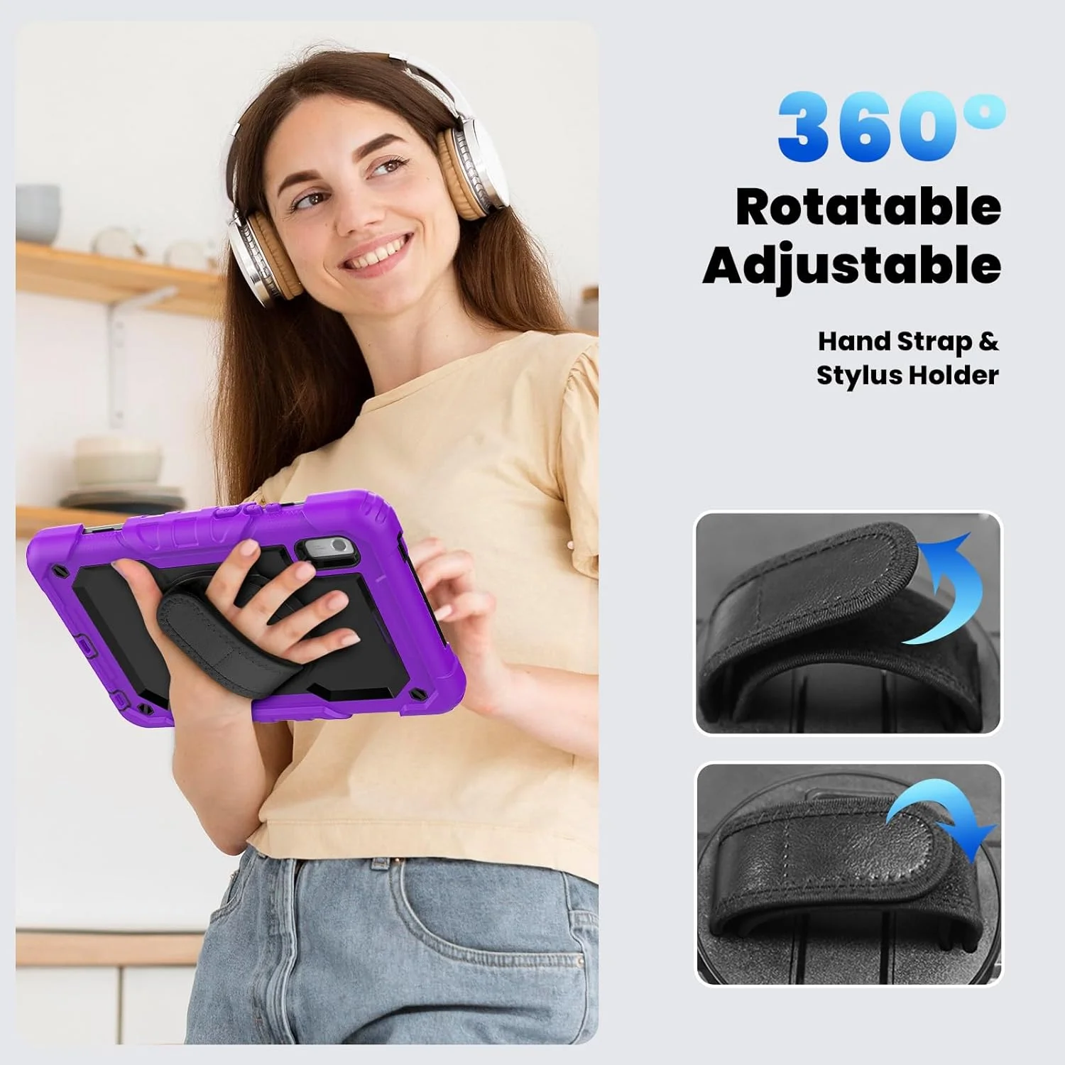 کیف محافظ تبلت سنگین نینسی برای لنوو تب M9 9 اینچی 2023 TB310، کاور سیلیکونی ضد ضربه رنگین کمانی 3 در 1 با نگهدارنده مداد، بند شانه، بند دستی، پایه تاشو