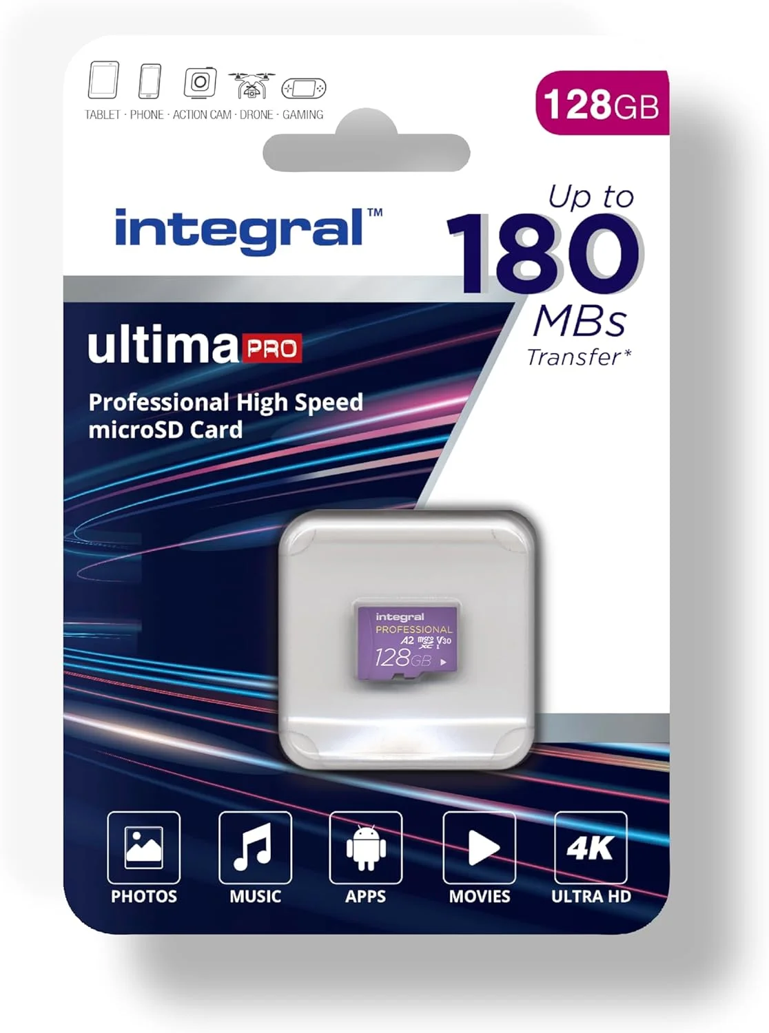 کارت حافظه میکرو اس دی 128 گیگابایتی Integral، سرعت خواندن 180 مگابایت بر ثانیه و سرعت نوشتن 150 مگابایت بر ثانیه، MicroSDXC A2 C10 U3 UHS-I 150-V30، سریعترین کارت حافظه میکرو اس دی ما