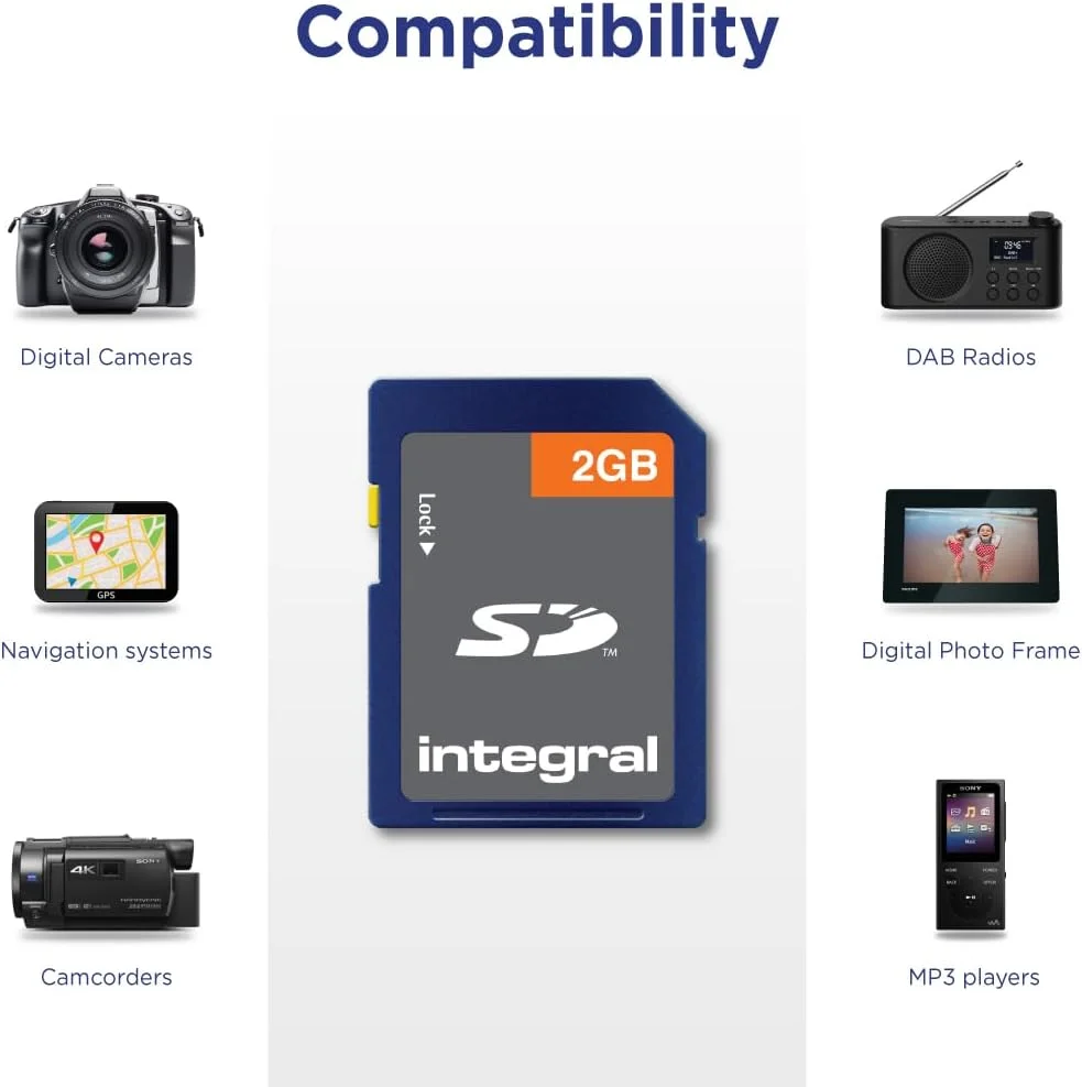 کارت حافظه 2 گیگابایتی SD (Secure Digital) اینتگرال - بسته 2 عددی | سازگار با دستگاه های قدیمی - دوربین ها، پخش کننده های MP3، دوربین های فیلمبرداری و موارد دیگر