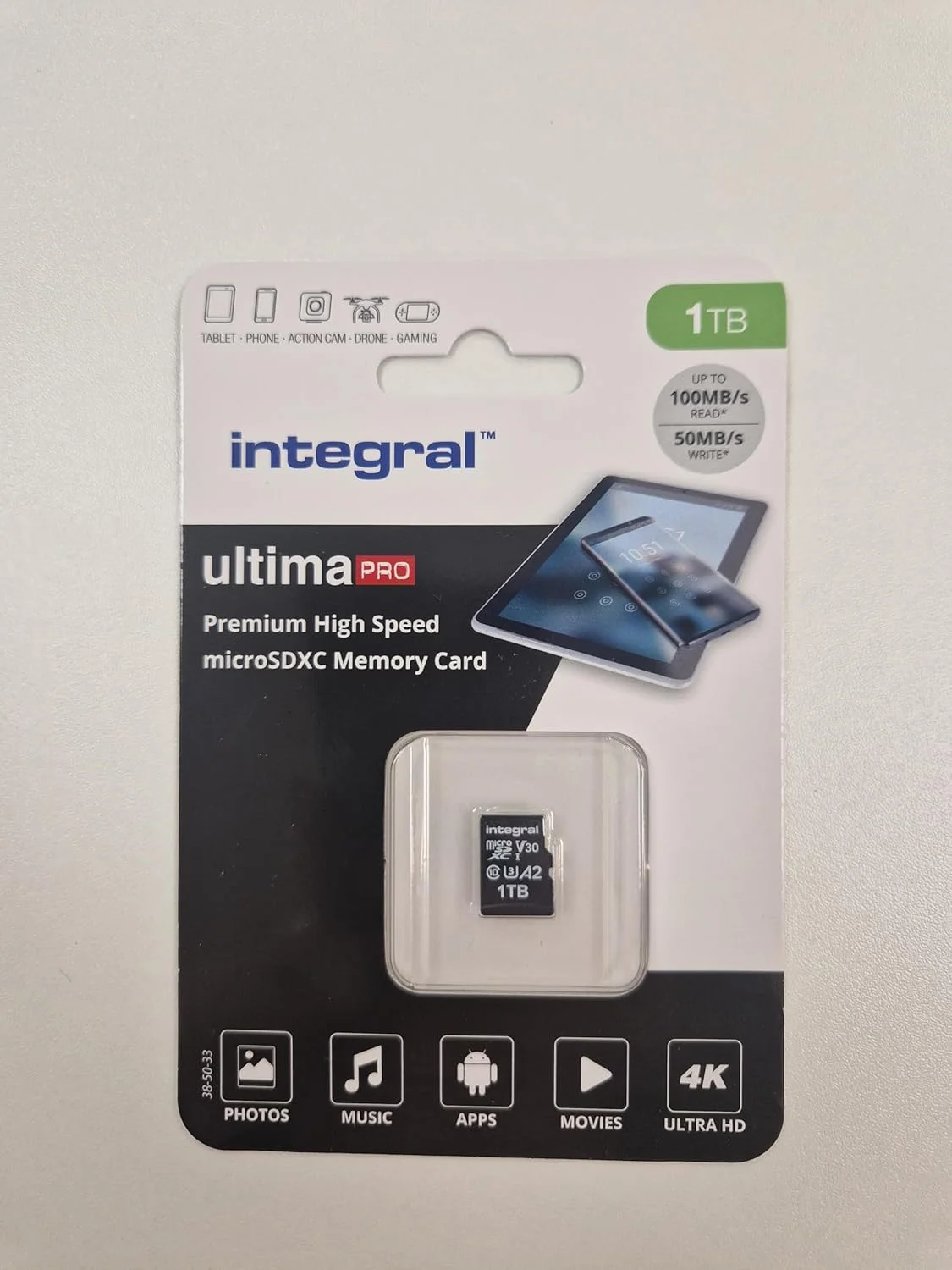 کارت حافظه میکرو اس دی 1 ترابایتی اینتگرال 4K Video Premium High Speed، کارت حافظه SDXC با سرعت خواندن تا 100 مگابایت بر ثانیه و سرعت نوشتن 50 مگابایت بر ثانیه V30 C10 U3 UHS-I A1