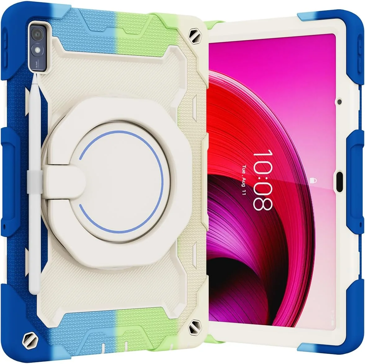 کیف سیلیکونی تبلت nincyee برای Lenovo Tab M10 5G 2023 10.61 اینچ، کیف ضد ضربه با نگهدارنده مداد، بند شانه، حلقه بزرگ چرخان پایه نگهدارنده برای کودکان