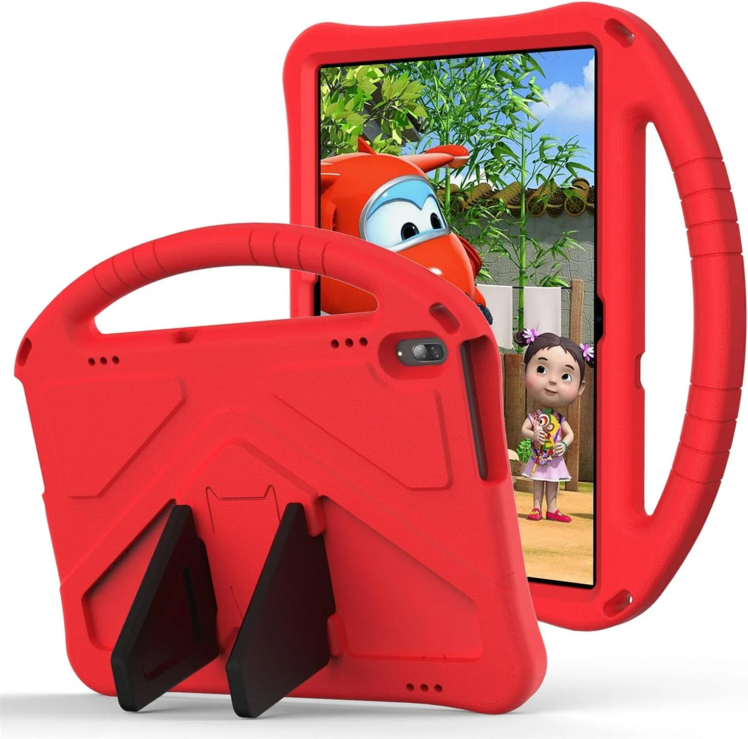 کیف تبلت کودکانه Chstls برای Lenovo Tab M10 HD 10.1 2019 / Lenovo Smart Tab M10 10.1 2018 / Lenovo Tab P10 10.1 2019، کیف EVA سبک وزن، بادوام و ضد ضربه با دسته/پایه/بند شانه - قرمز