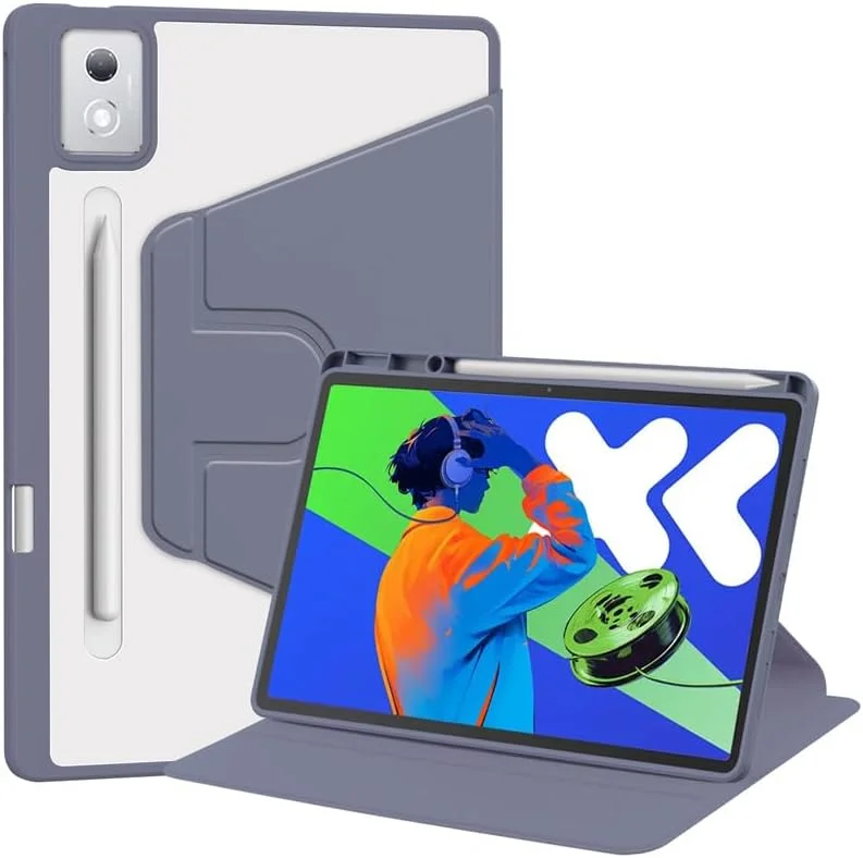 کیف Gruattreay سازگار با تبلت Lenovo Xiaoxin Pad Pro 12.7 اینچی 2025، کاور محافظ هوشمند چرخشی با جای قلم و قابلیت خواب/بیدار شدن خودکار (بنفش)