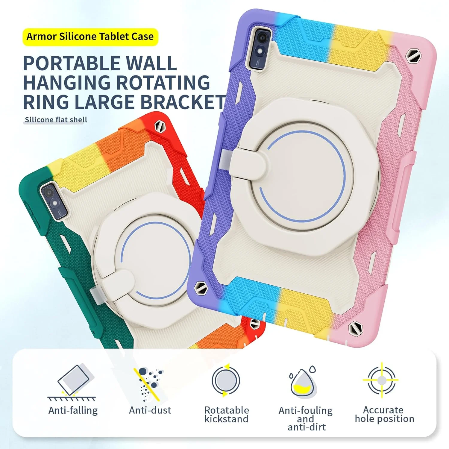 کیف سیلیکونی تبلت nincyee برای Lenovo Tab M10 5G 2023 10.61 اینچ، کیف ضد ضربه با نگهدارنده مداد، بند شانه، حلقه بزرگ چرخان پایه نگهدارنده برای کودکان