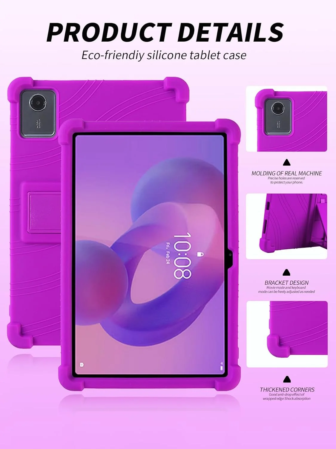 کاور تبلت لنوو تب M11 11 اینچی، کاور سیلیکونی نرم تبلت با پایه ضد لغزش، مقاوم در برابر ضربه و افتادن، بنفش