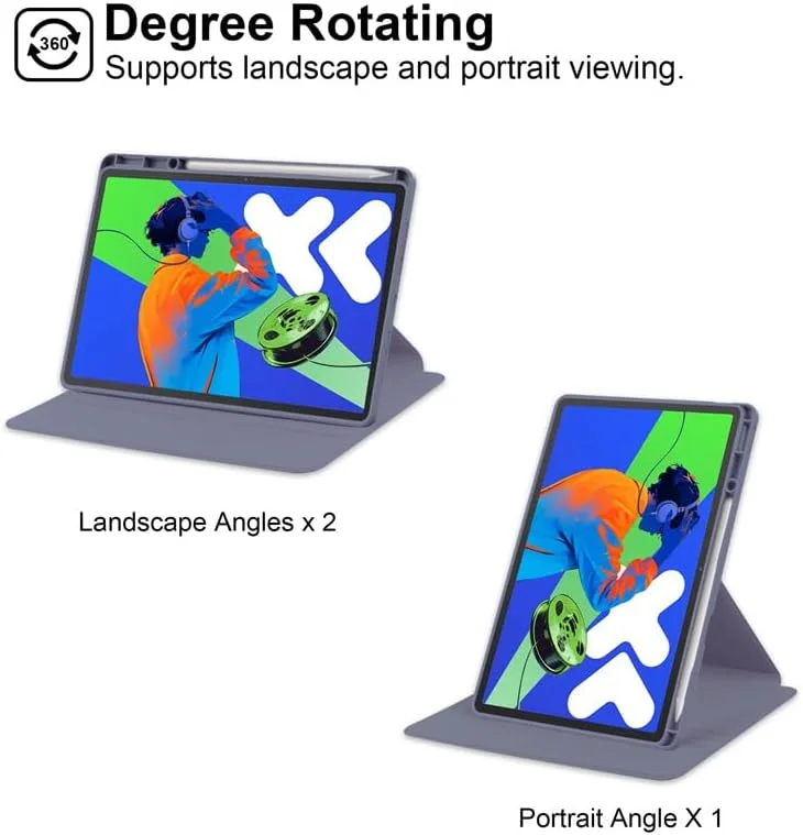 کیف Gruattreay سازگار با تبلت Lenovo Xiaoxin Pad Pro 12.7 اینچی 2025، کاور محافظ هوشمند چرخشی با جای قلم و قابلیت خواب/بیدار شدن خودکار (بنفش)