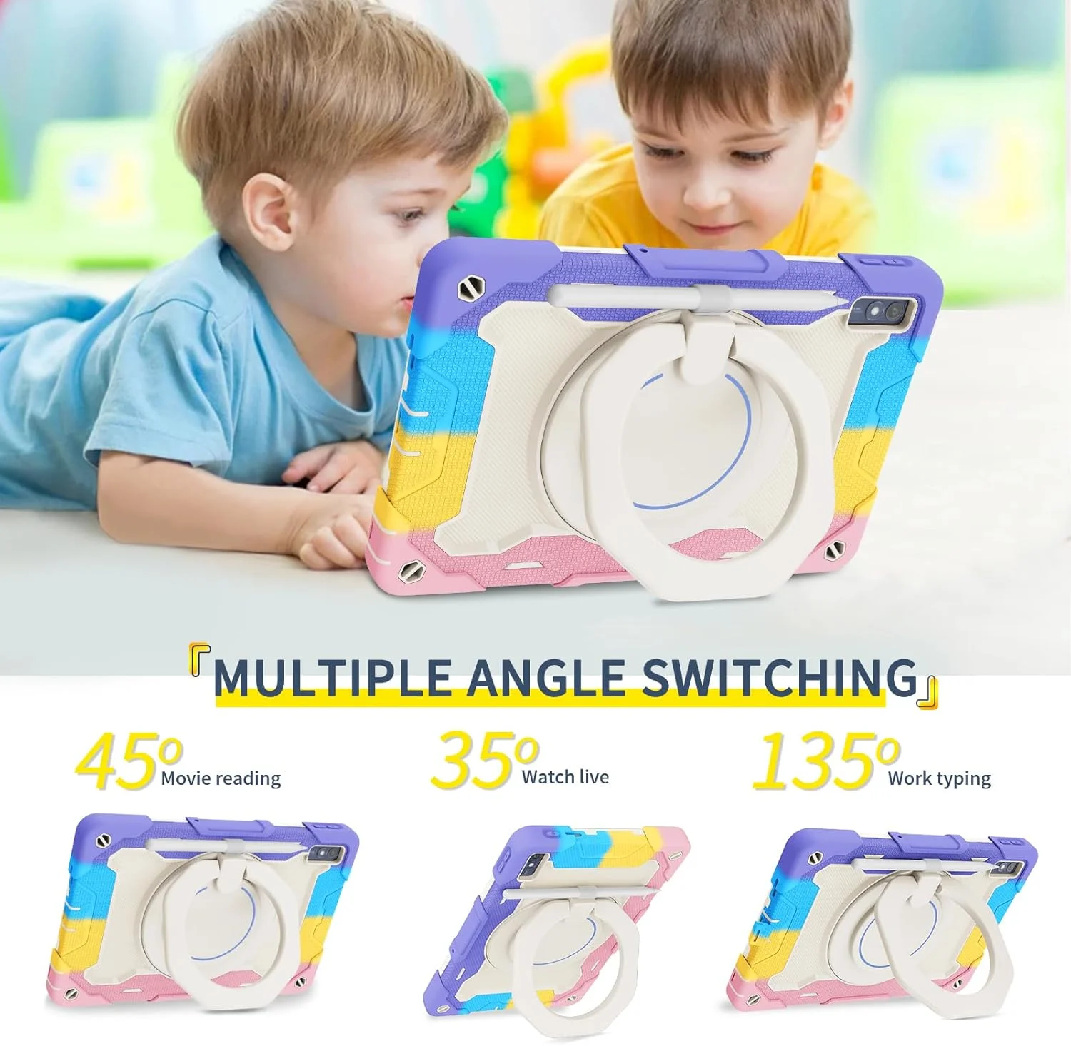 کیف سیلیکونی تبلت nincyee برای Lenovo Tab M10 5G 2023 10.61 اینچ، کیف ضد ضربه با نگهدارنده مداد، بند شانه، حلقه بزرگ چرخان آویز و پایه برای کودکان