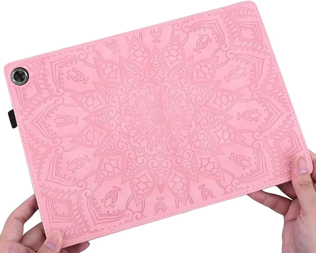 کیف تبلت سازگار با Lenovo Tab M8 نسل 4 مدل TB-300FU/TB-300XU (2023)، باریک، سبک وزن، چرم PU طرح دار، کیف تبلت با قابلیت تاشو و جای کارت، محافظ تبلت (صورتی)
