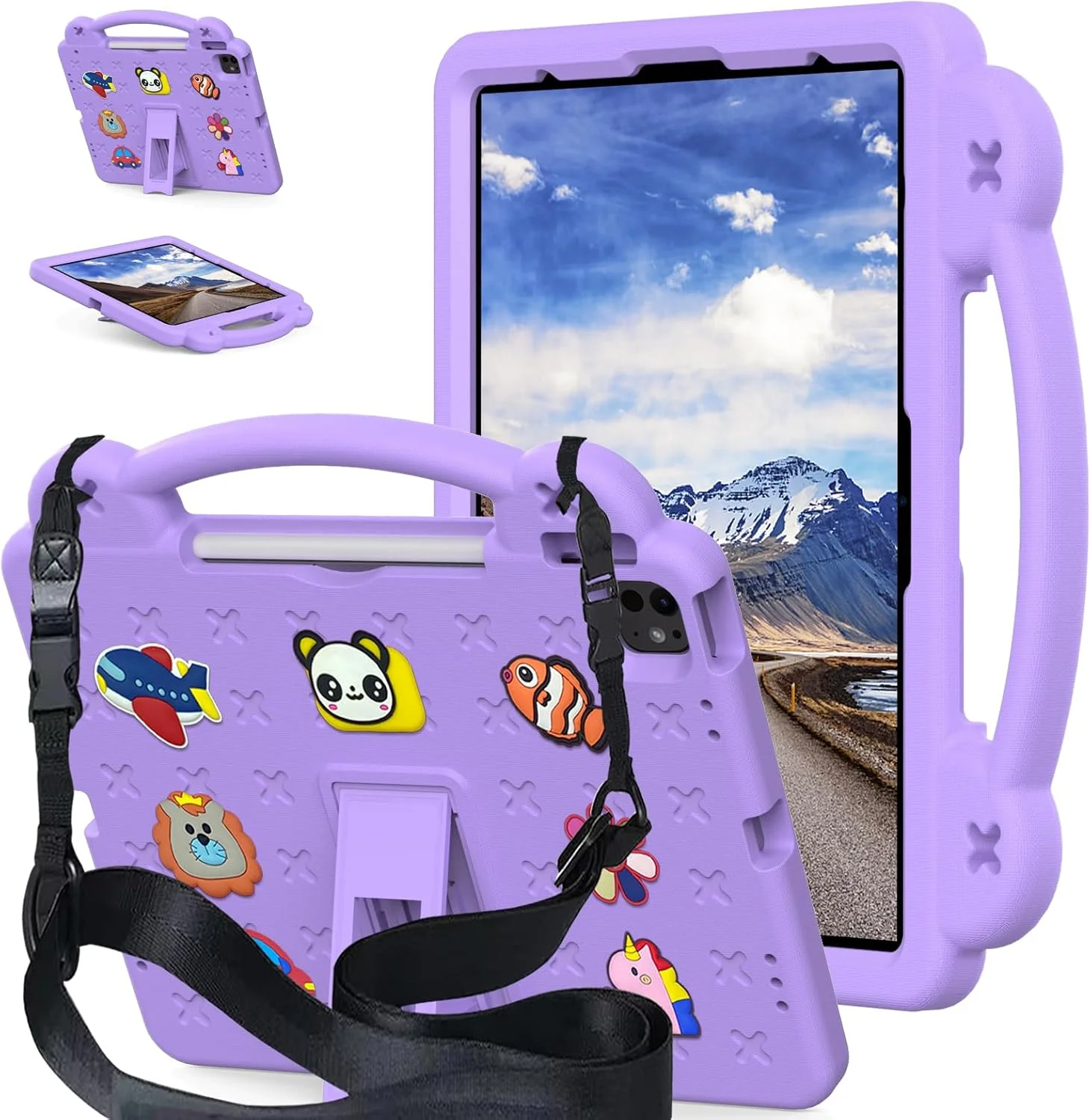 کیف تبلت AKABEILA مناسب برای تبلت Lenovo Tab M10 نسل 3 مدل 10.1 اینچی 2022 TB328FU TB328XU، کیف محافظ کودکانه ضد ضربه با بند شانه، دسته و پایه