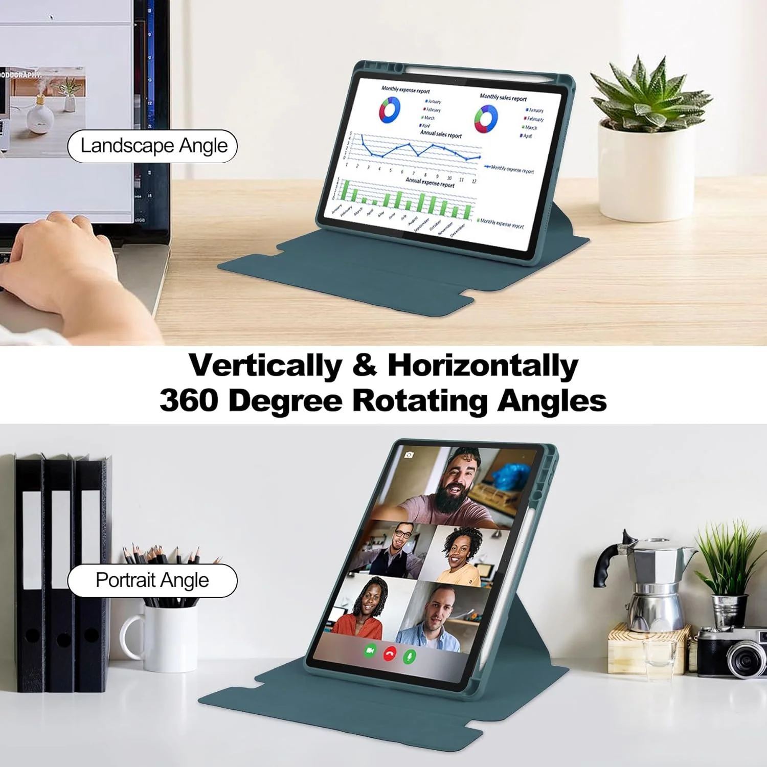 کیف تبلت مسافرتی با پشت شفاف سازگار با Lenovo Xiaoxin Pad 2024 (TB331FC) با جای قلم، پایه چرخان 360 درجه، کاور هوشمند تبلت تاشو، حالت خواب/بیدار