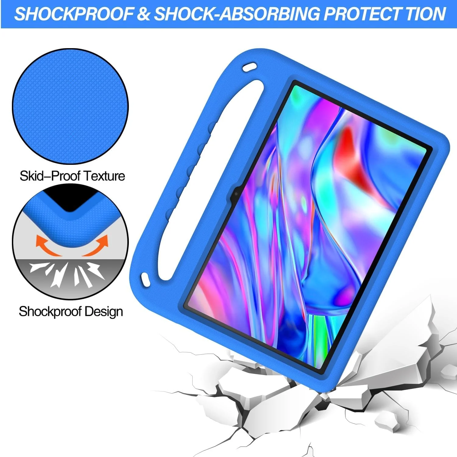 کیف تبلت سازگار با تبلت Lenovo Tab M10 Plus نسل 3، 10.6 اینچ 2022، ضد ضربه، دارای دسته، EVA، نگهدارنده، کیف تبلت مقاوم برای کودکان، محافظ سبک وزن (آبی)