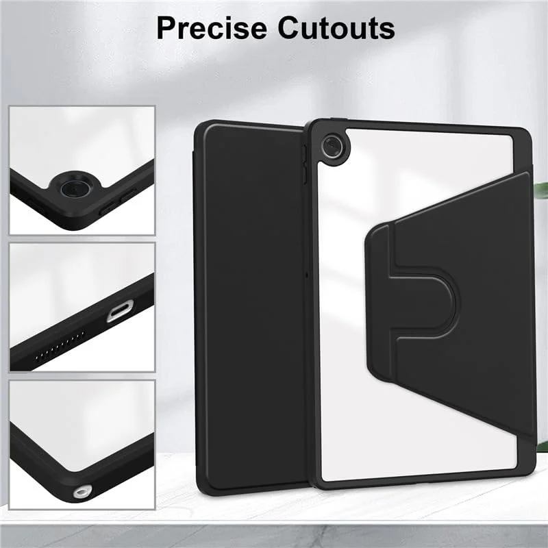 کیف تبلت Gruattreay برای تبلت 10.1 اینچی Lenovo Tab (2025) مدل TB311FU، کیف چرمی با قابلیت خواب/بیدار شدن خودکار، پایه چرخان 360 درجه، قاب پشتی شفاف اکریلیک به همراه جای مداد (مشکی)