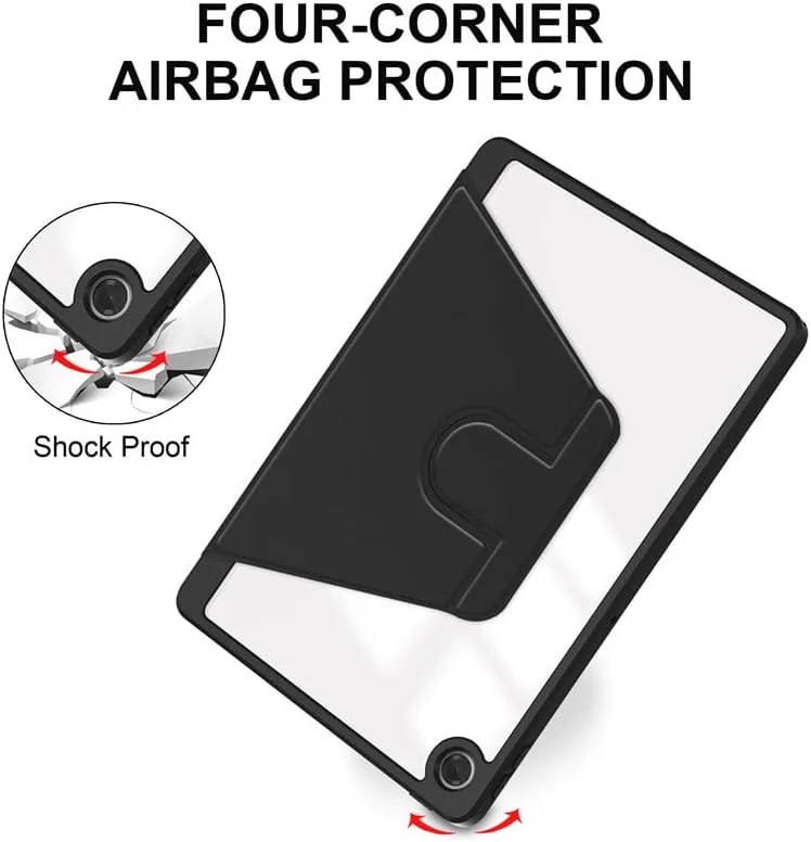 کیف تبلت Gruattreay برای تبلت 10.1 اینچی Lenovo Tab (2025) مدل TB311FU، کیف چرمی با قابلیت خواب/بیدار شدن خودکار، پایه چرخان 360 درجه، قاب پشتی شفاف اکریلیک به همراه جای مداد (مشکی)