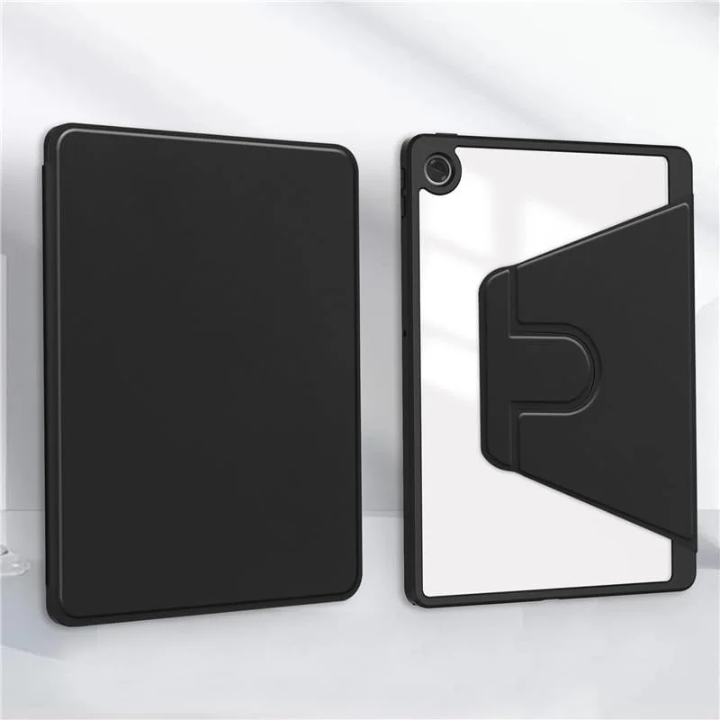 کیف تبلت Gruattreay برای تبلت 10.1 اینچی Lenovo Tab (2025) مدل TB311FU، کیف چرمی با قابلیت خواب/بیدار شدن خودکار، پایه چرخان 360 درجه، قاب پشتی شفاف اکریلیک به همراه جای مداد (مشکی)