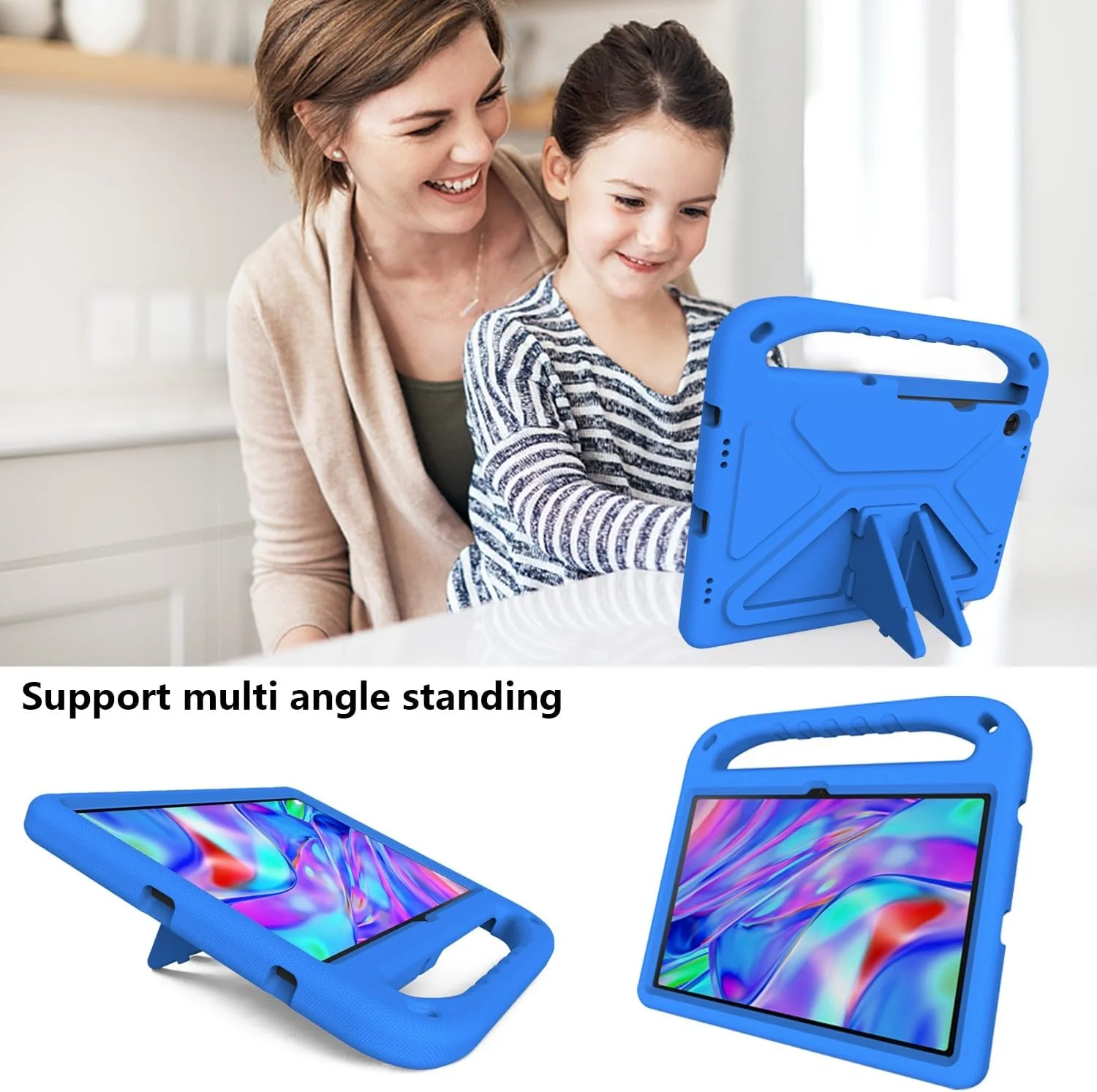 کیف تبلت سازگار با تبلت Lenovo Tab M10 Plus نسل 3، 10.6 اینچ 2022، ضد ضربه، دارای دسته، EVA، نگهدارنده، کیف تبلت مقاوم برای کودکان، محافظ سبک وزن (آبی)