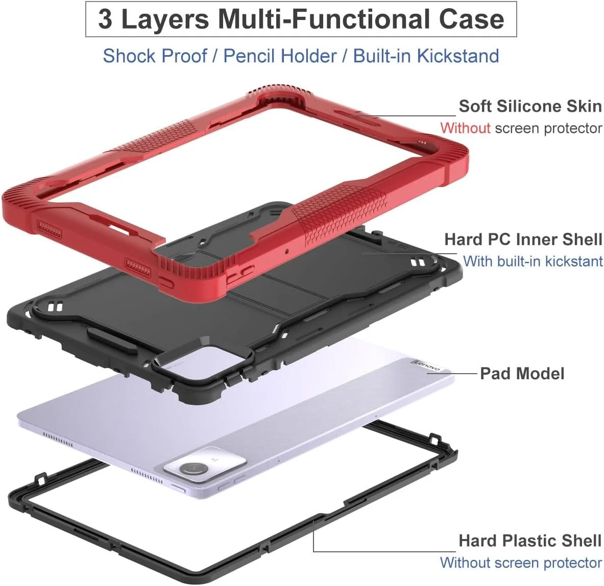 کیف محافظ تبلت سازگار با Lenovo Tab M11 مدل TB-330FU سال 2024، مقاوم، ضد ضربه، با طراحی ناهموار و پایه یکپارچه، مناسب برای تبلت 11 اینچی Lenovo M11
