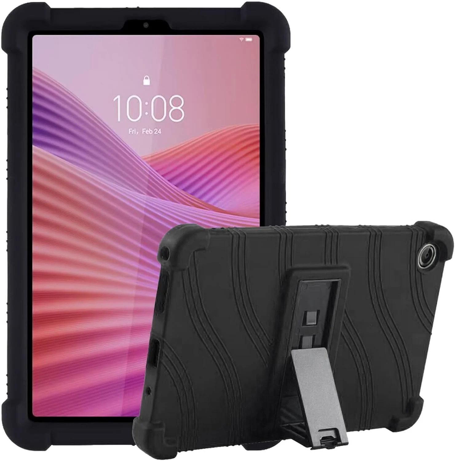 DWaybox Case for Lenovo Tab One/Tab K9 2025 8.7" Tablet – Shockproof Soft Silicone Cover with Thickened Corners & Adjustable Kickstand, Kids-Proof Protective Shell -Black