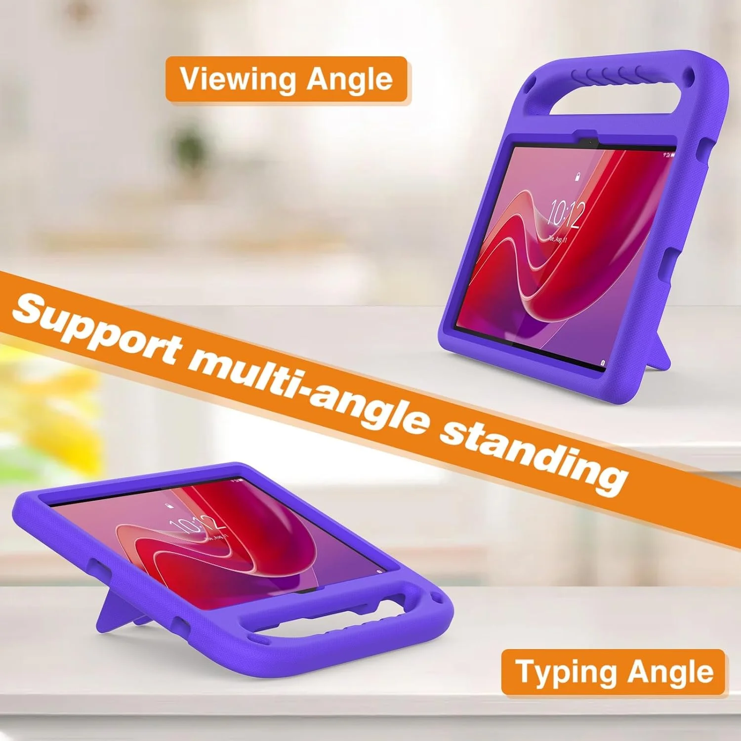 کیف محافظ تبلت کودکانه سازگار با تبلت لنوو تب 10.1 اینچ 2025، سبک وزن، ضد ضربه، دارای دسته و پایه، پوشش محافظ ضد ضربه + بند شانه، لوازم جانبی تبلت (بنفش)