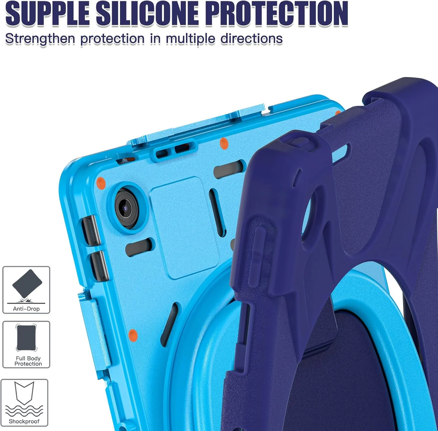 کاور مقاوم Gruattreay مناسب برای تبلت لنوو تب 10.1 اینچ (2025) مدل TB311FU TB311XU، کاور محافظتی ضد ضربه تمام بدنه با استند حلقه ای چرخان 360 درجه/دسته/بند شانه (مشکی)