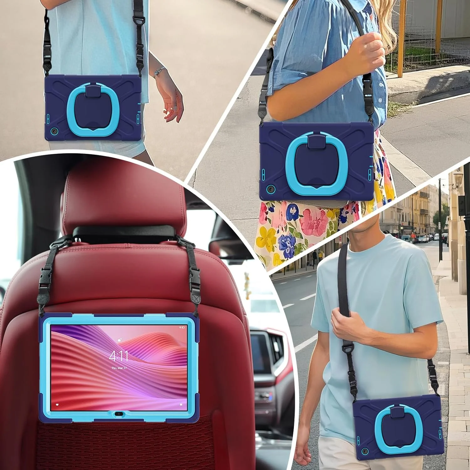 کاور مقاوم Gruattreay مناسب برای تبلت لنوو تب 10.1 اینچ (2025) مدل TB311FU TB311XU، کاور محافظتی ضد ضربه تمام بدنه با استند حلقه ای چرخان 360 درجه/دسته/بند شانه (مشکی)