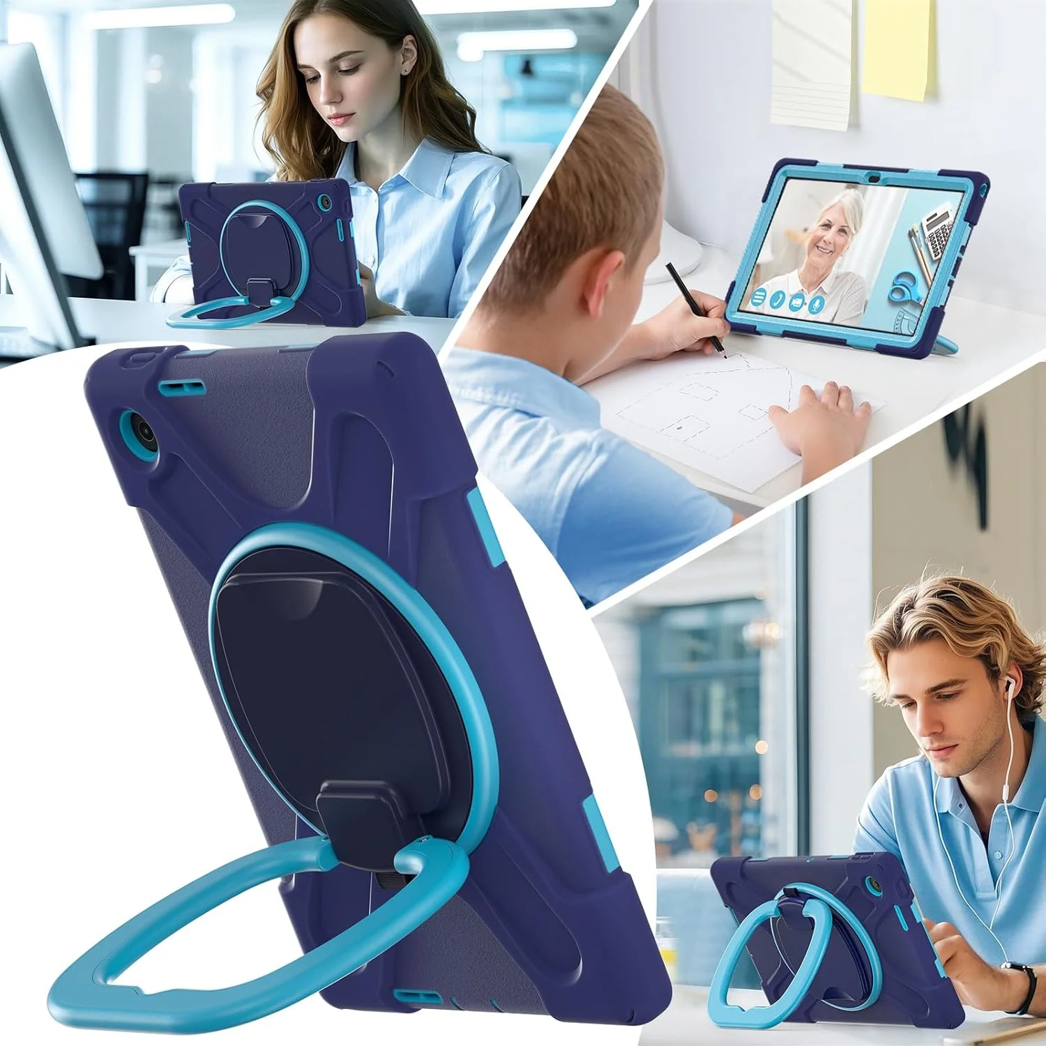 کاور مقاوم Gruattreay مناسب برای تبلت لنوو تب 10.1 اینچ (2025) مدل TB311FU TB311XU، کاور محافظتی ضد ضربه تمام بدنه با استند حلقه ای چرخان 360 درجه/دسته/بند شانه (مشکی)