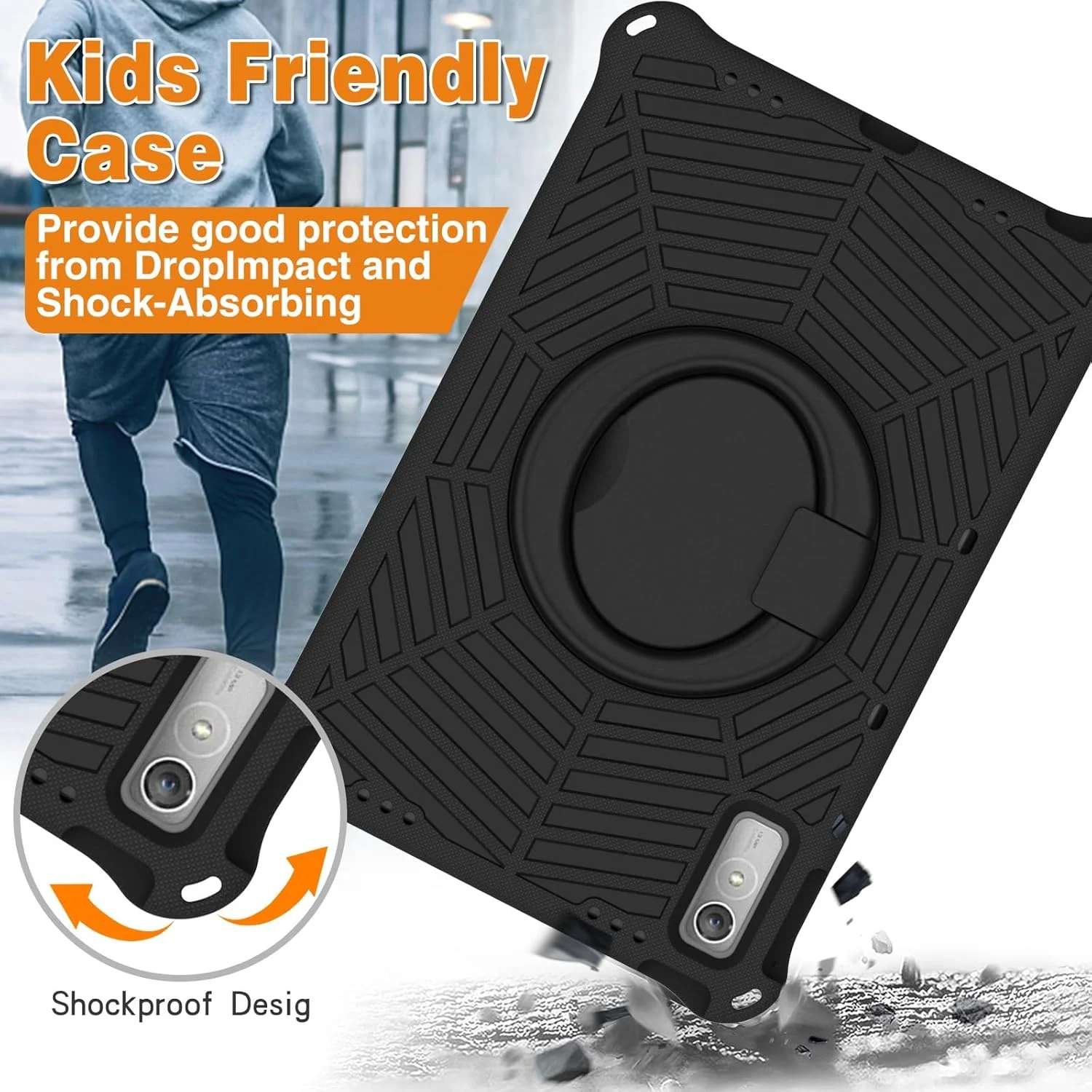 کیف تبلت مسافرتی ضد ضربه و مناسب کودکان سازگار با تبلت Lenovo Tab P11 Pro 11.2" نسل دوم 2022 (TB-138FC/TB-132FU)، دارای دسته گردان سبک وزن + بند شانه محافظ