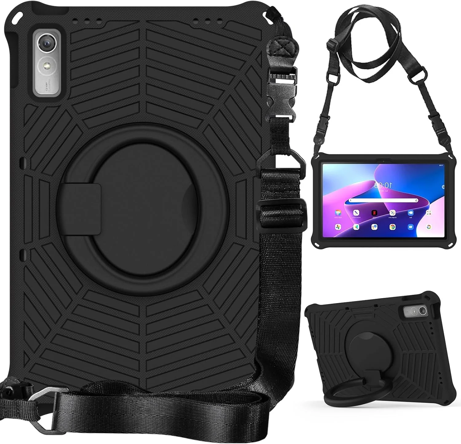 کیف تبلت مسافرتی ضد ضربه مناسب کودکان سازگار با تبلت Lenovo Tab P11 Pro 11.2" نسل دوم 2022 (TB-138FC/TB-132FU)، دسته گردان سبک وزن + بند شانه محافظ