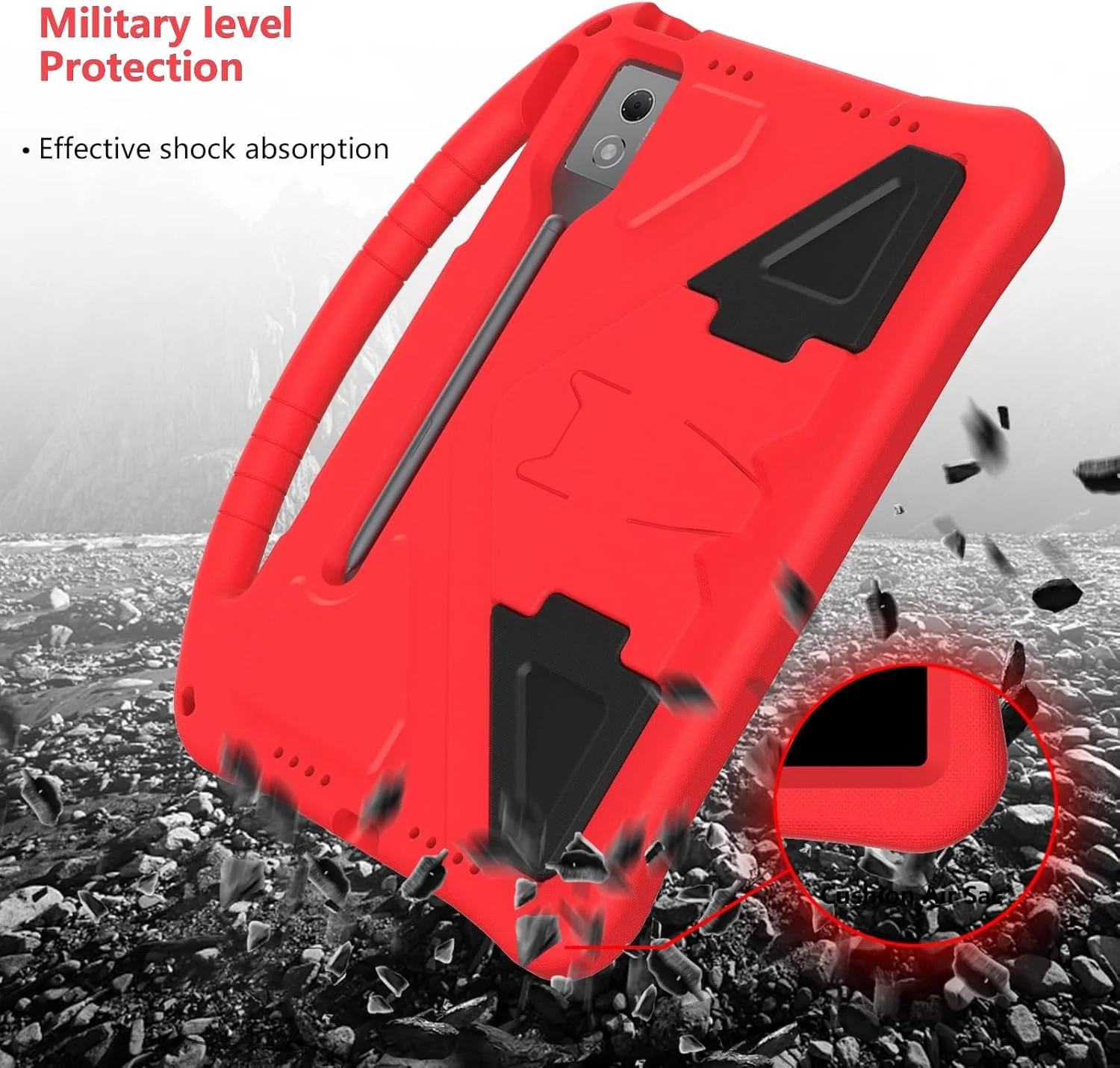 کاور تبلت Gruattreay برای تبلت Lenovo Idea Tab Pro 12.7 اینچ 2025 TB373FU TB375FC، [مناسب کودکان] EVA بادوام و سبک وزن، ضد ضربه، ضد افتادن، دارای دسته قابل حمل و پایه محافظ (قرمز)