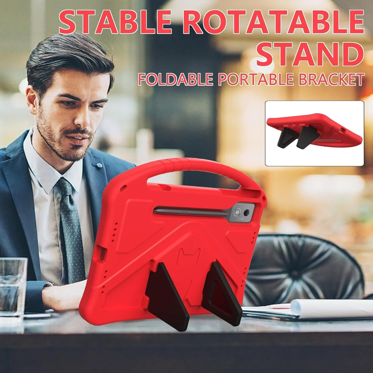 کاور تبلت Gruattreay برای تبلت Lenovo Idea Tab Pro 12.7 اینچ 2025 TB373FU TB375FC، [مناسب کودکان] EVA بادوام و سبک وزن، ضد ضربه، ضد افتادن، دارای دسته قابل حمل و پایه محافظ (قرمز)