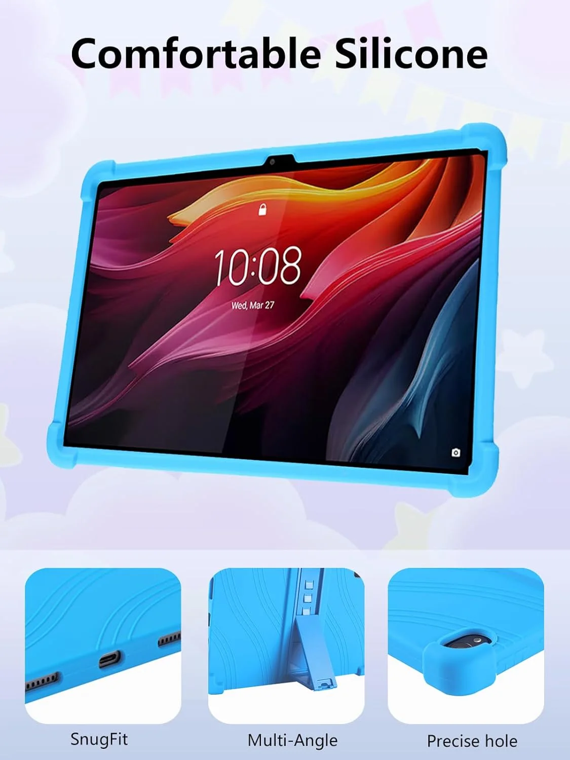 کاور سیلیکونی تبلت لنوو K11 Plus 11.45 اینچ TB352FU با پوشش کامل، ضد ضربه، ضد خش، پایه قابل تنظیم و محافظت از دوربین، آبی روشن