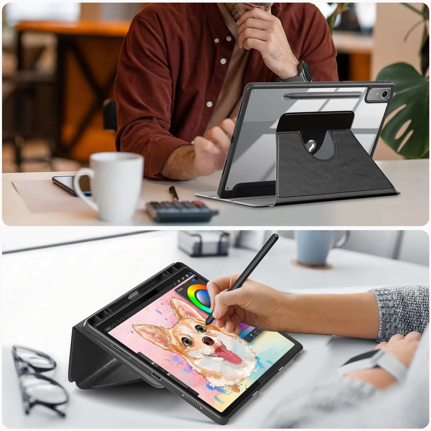 کاور یرنو مناسب برای تبلت لنوو تب P12 سایز 12.7 اینچ، چرخش 360 درجه، کاور محافظ پشتی شفاف با قابلیت خواب/بیدار شدن خودکار، مشکی کاور یرنو مناسب برای تبلت لنوو تب P12 سایز 12.7 اینچ، چرخش 360 درجه، کاور محافظ پشتی شفاف با قابلیت خواب/بیدار شدن خودکار، مشکی